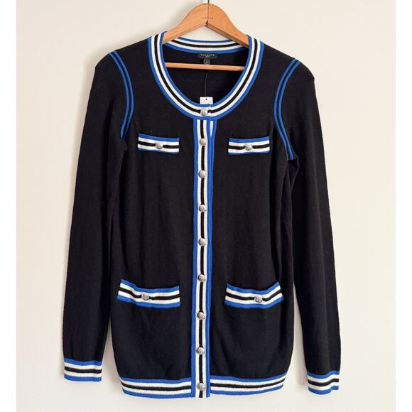 Talbots Sweaters - Talbots Womens Cardigan Sweater Black Blue Cashmere Blend Classic Retro Timeless